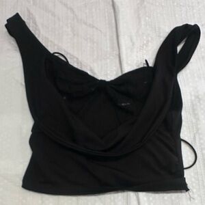 Musera Black Going Out Top with Lace Built in Bra and Cowl Neck Black Tank - Xs